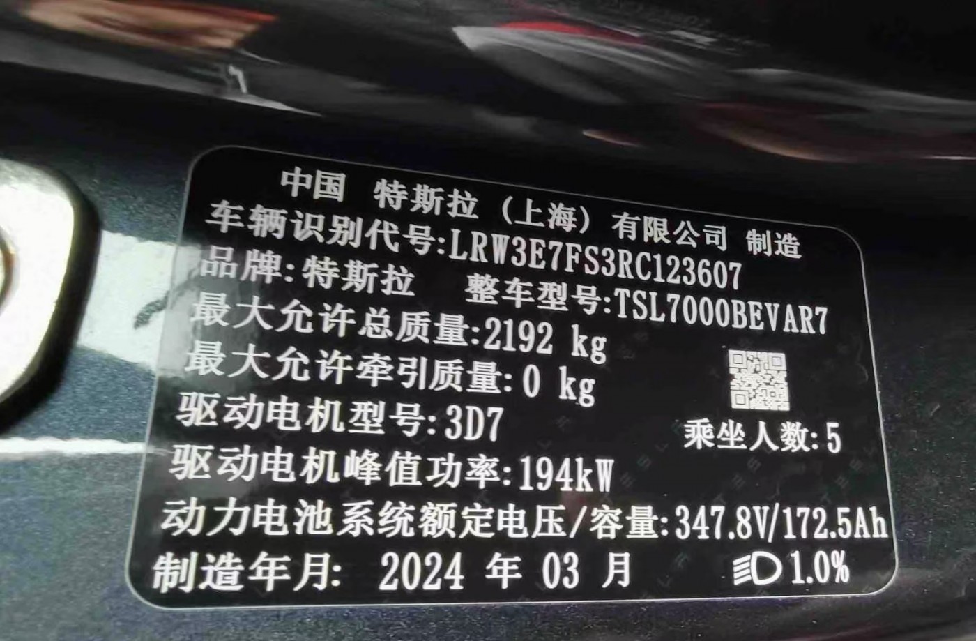 上海24年特斯拉MODEL 3中型车8